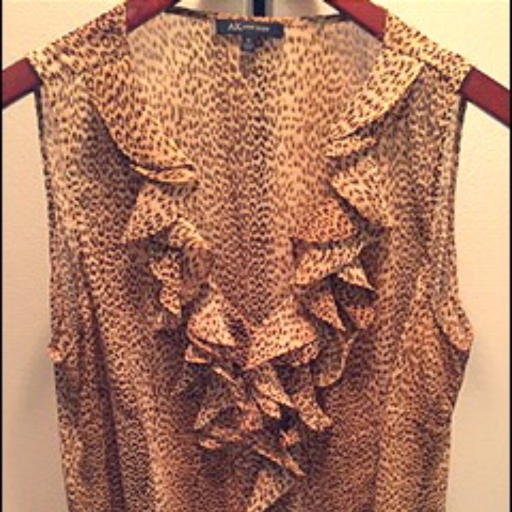 Sleeveless Leopard Print Ruffle Blouse